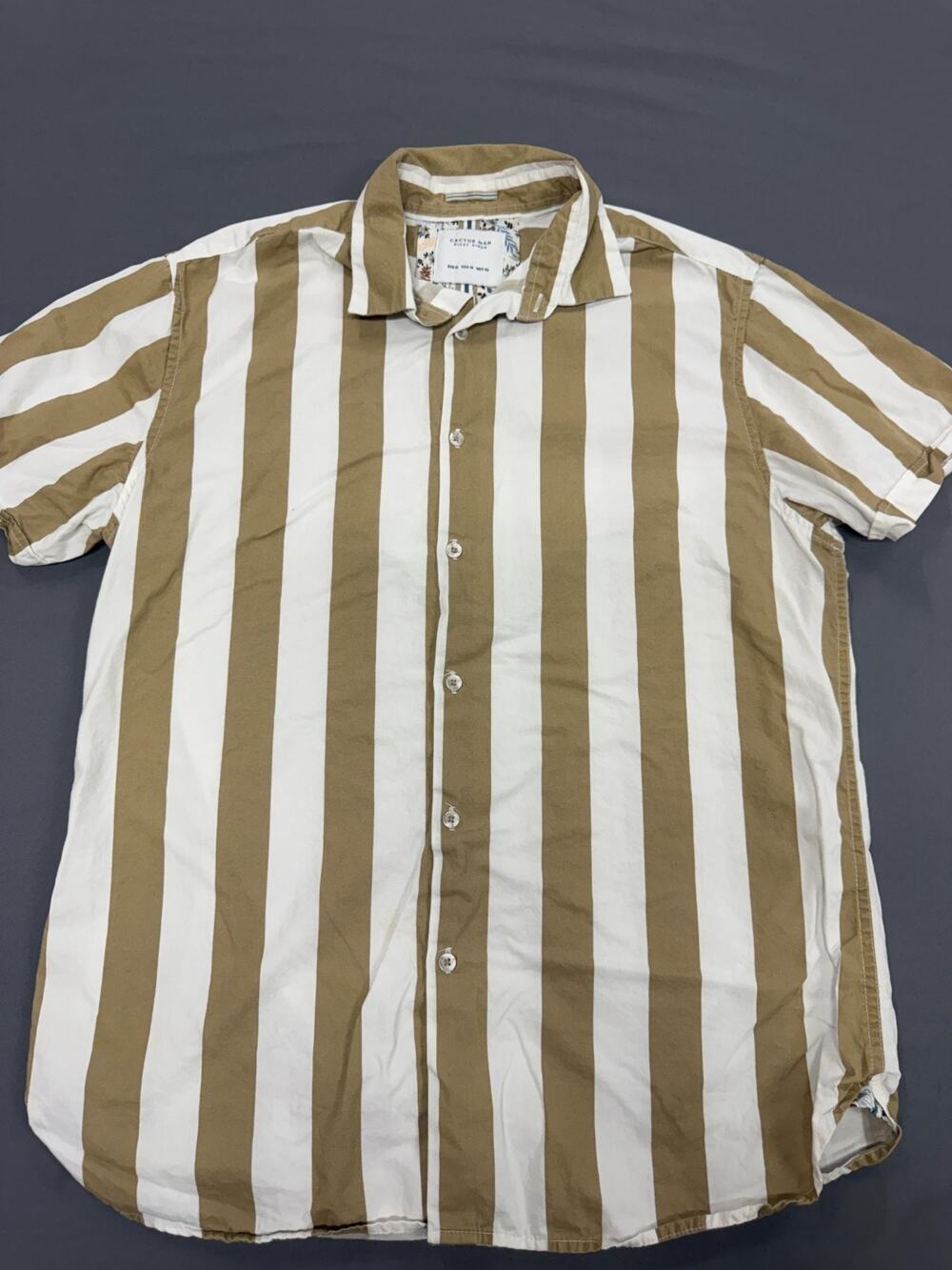 Cactus Man Ricky Singh Men's Striped Short Sleeve Button Up Shirt Medium